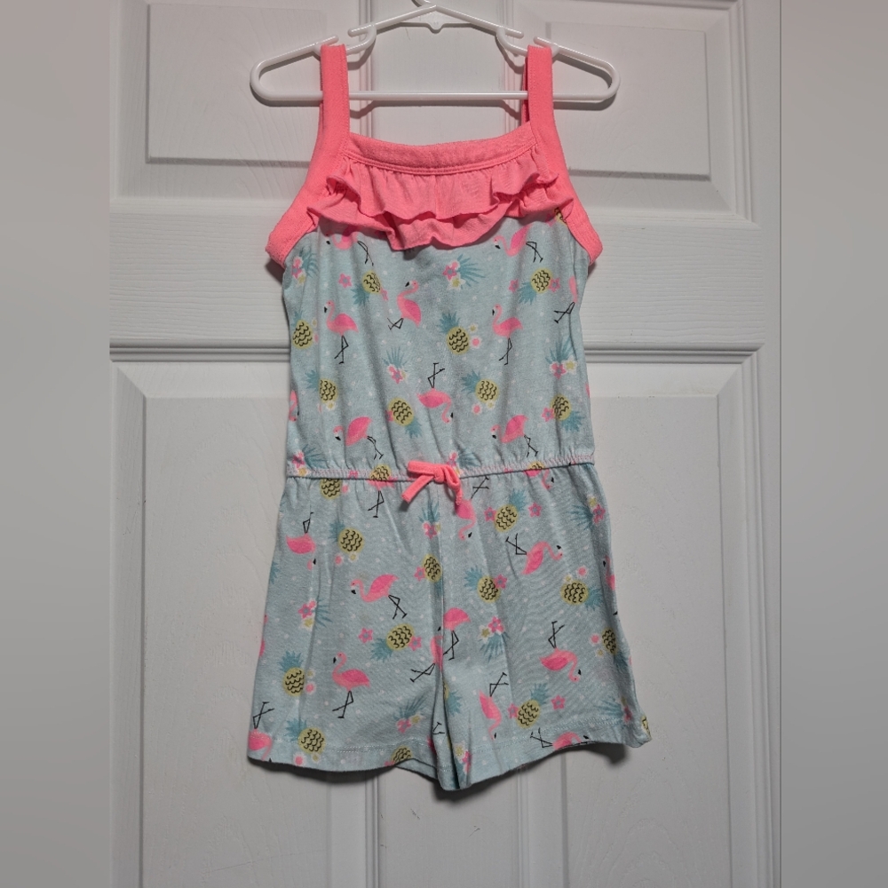 Kids Flamingo Print Romper - Pink and Blue
